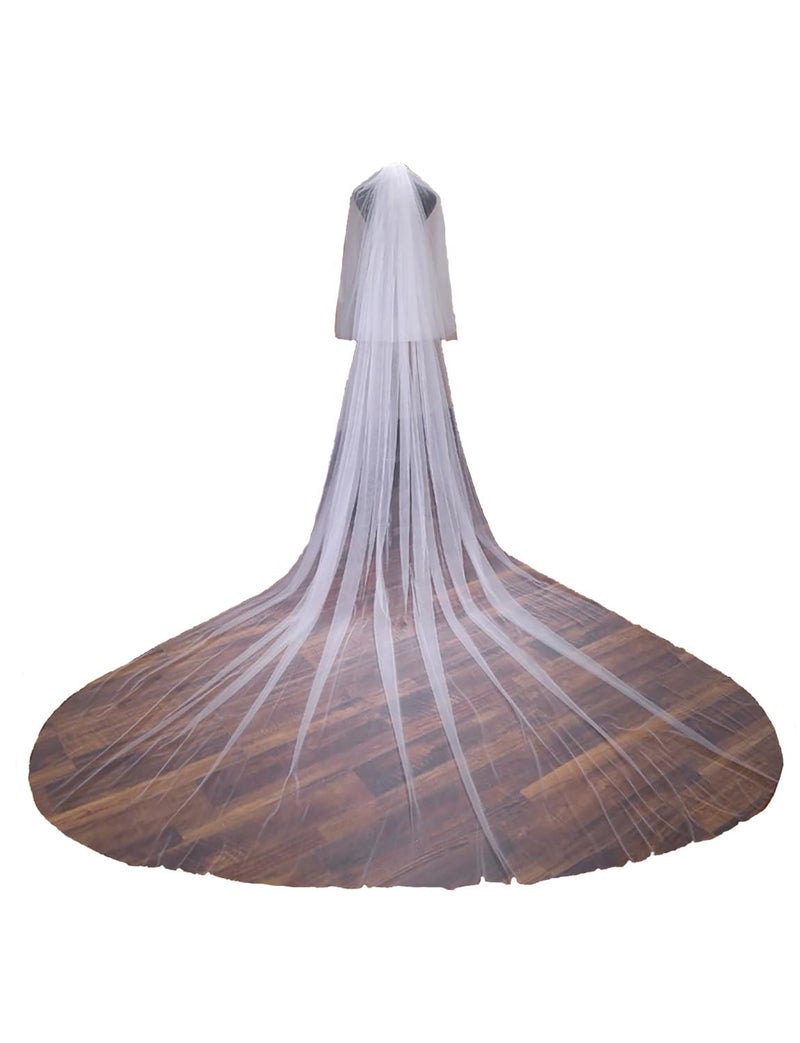 ELAWBTY طرحة زفاف كاتدرائية 2 طبقة طرحة زفاف طويلة مع مشط معدني أبيض - Image 1